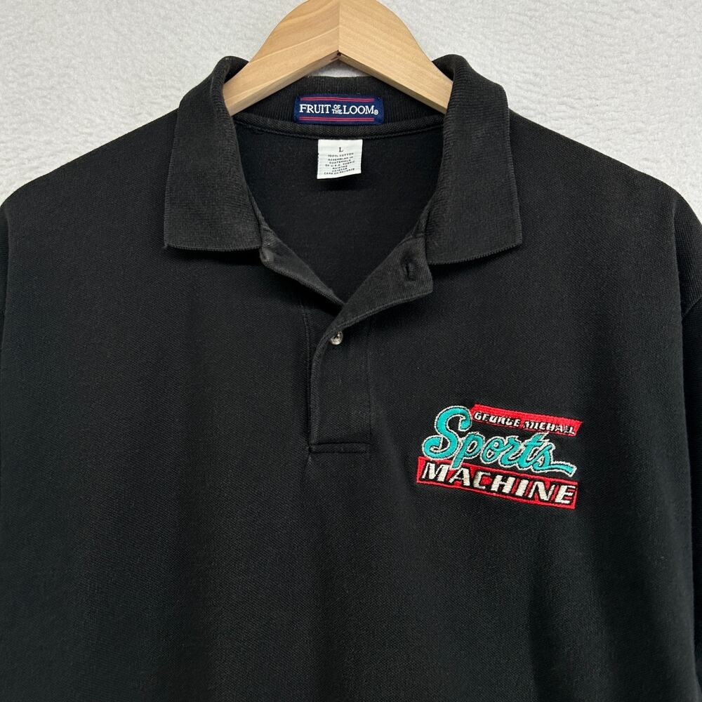 GEORGE MICHAEL SPORTS MACHINE Shirt Men L 90s NBC TV Program Polo Golf Black VTG